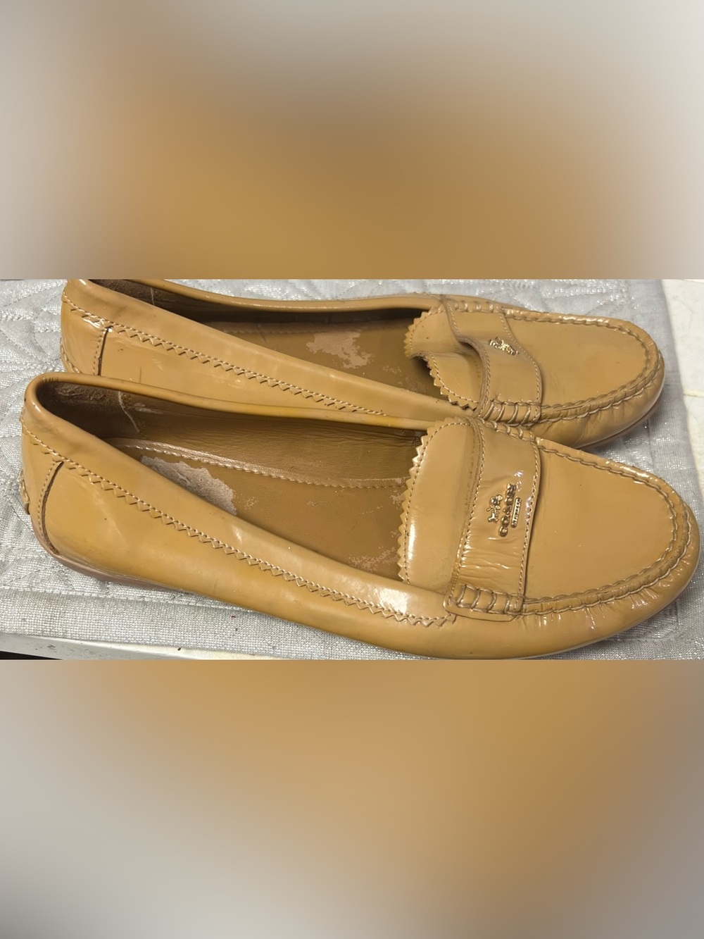 Coach Patent Leather Loafers in Camel Tan